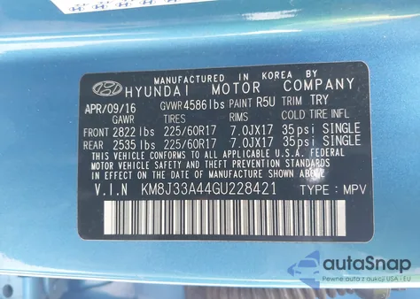 2016 Hyundai Tucson Se из США, поврежденный, VIN KM8J33A44GU228421